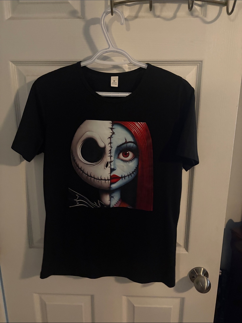 Women Black Graphic Tee with Red-Accented nightmare before Christmas